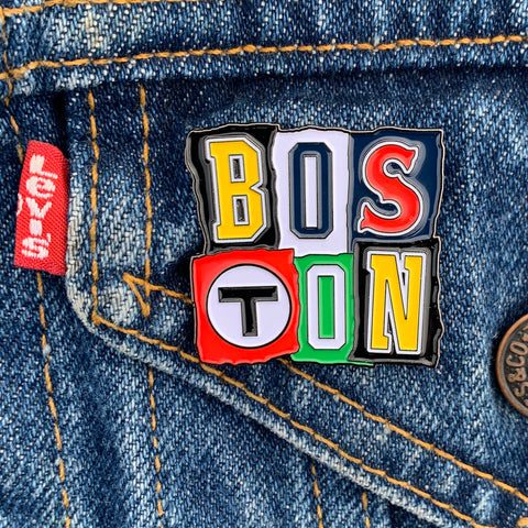 Square BOSTON Ransom Note Enamel Pin